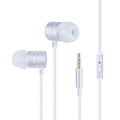 Cablex In-Ear Headphones Noise Isolating Earphones with In-line Mic for iPhone, iPad, iPod, Samsung, Nokia Smartphones, Tablets, MP3/MP4 Players and More (Silver)