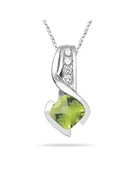 0.10 Cts Diamond & 1.02 Cts Peridot Pendant in 14K White Gold