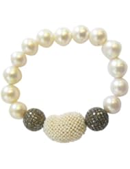 Natural Pearl Beaded Stretch Bracelet Sterling Silver Fashion Jewelry