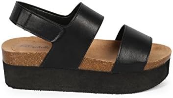 Breckelles CF15 Women Leatherette Open Toe Double Band Flatform Creeper Slingback Sandal - Black (Size: 7.0)