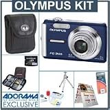 Olympus FE-340 Digital Blue Camera Kit, with 2 GB xD Picture Memory Card, Camera Bag, Table Top Tripod, EZ Digital Photography Guide Card, Spare LI- 42B Lithium-Ion Rechargeable Battery, Slinger Digital Memory Case(4), Professional Lens Cleang Kit