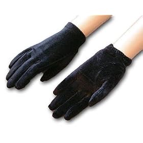 Black Velvet Elastic Wrist Shortie Gloves, Cuff Ends at Wrist Bone