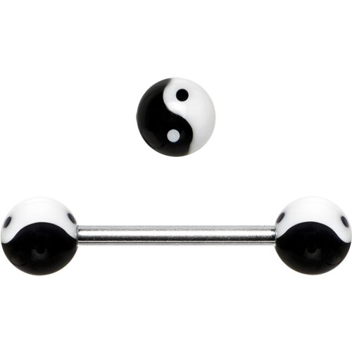 Black White Acrylic Yin Yang Barbell Tongue Ring 