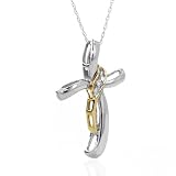 10k Two-Tone Gold Diamond Cross Pendant (.04 ct, H-I Color, I2-I3 Clarity), 18