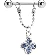 Stainless Steel Light Blue Flower Gem Nipple Ring