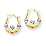 14k Gold with Rhodium Mini Claddagh Hoop Earrings