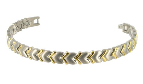 Two tone Heart 8 MM Wide Titanium Magnetic Link Bracelet 7.5