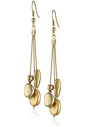 14k Gold Plated Matte and Shiny Bead 3-Strand Dangle Drop Earrings