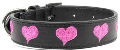 Pink Embroidered Heart Dog Collar Size Large