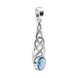 Sterling Silver 9mm x 7mm Oval Shape Aqua Cubic Zirconia Celtic knot 24mm x 9mm Dangle Pendant