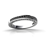 14K White Gold Genuine Round Black Diamond Wedding Band Ring