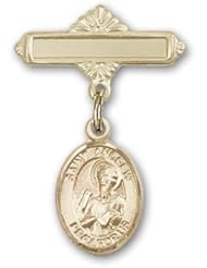 14K Gold Baby Badge with St. Andrew the Apostle Charm and Polished Badge Pin