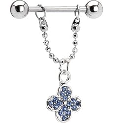 Stainless Steel Light Blue Flower Gem Nipple Ring