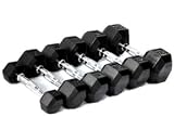 CFF Rubber Hex Dumbbell Set, 5 - 25 lbs