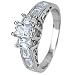 Steling Silver Three Stone Engagement Ring With Baguette Cubic Zirconias and Side stones