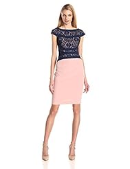 Bateau Neck Sheath Two-Toned Cap Sleeves Lace Banding  Dress