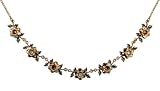 Michal Negrin Authentic Collar Necklace Ornate with Hand Painted Flowers and Leaves Elements, Blue and Brown Swarovski Crystals; Vintage Inspired - Special Ordered and Shipped by Genuvo within 2 to 3 Weeks