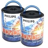 Two PHILIPS 100PK 16X DVD+R Spindles