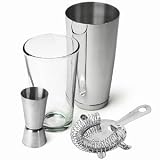 Basic Cocktail Shaker Set - Cocktail Set with Professional Boston Cocktail Shaker Tin & Glass, Jigger Measure & Hawthorne Cocktail Strainer - Budget Cheap Affordable Gift Set