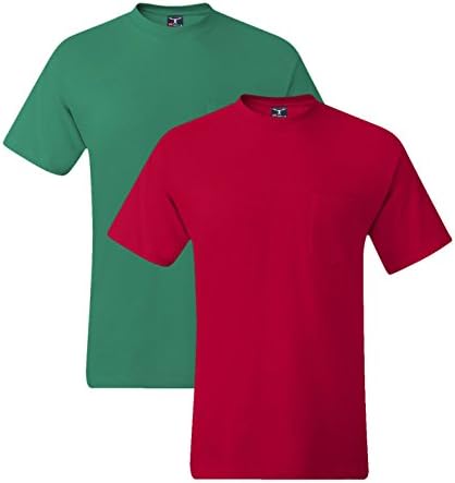 Hanes Men's Short Sleeve Pocket Beefy-T 1 Deep Red / 1 Kelly Green 2XL