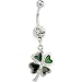 Crystalline Gem Lucky 4 Leaf Clover Dangle Belly Ring