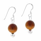Sterling Silver 6mm Genuine Tiger Eye Stone Bead Beaded Dangle Hook Earrings