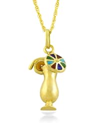 14 Karat Yellow Gold Tropical Drink with Enamel Necklace (18 inch)