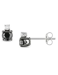 10k White Gold 1ct Black And White Diamond Ear Pin Earrings,