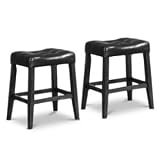 Brown Blended Leather Counter Hight Bar Stool Chairs with Espresso Finish Solid Wood Legs , set of 2