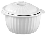 HIC 64-Ounce Lidded Round Casserole Dish, White