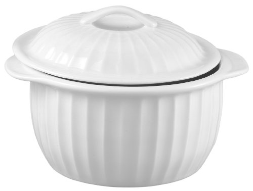 HIC 64-Ounce Lidded Round Casserole Dish, White