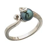 14Kt White Gold Twist Cultured Black Pearl Ring