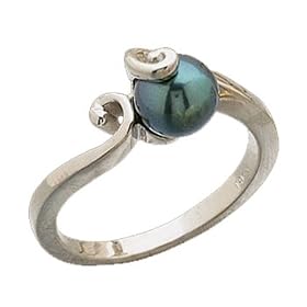 14Kt White Gold Twist Cultured Black Pearl Ring by Jewelry Days