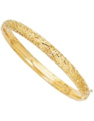 7" 14K Yellow Gold 6.30mm (1/4") Polished Texture Diamond Shape Pattern Top Round Tube Domed Fancy Bangle Bracelet w/ Clasp