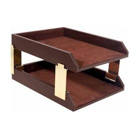 Letter Double Tray Executive Leather Desk Trays