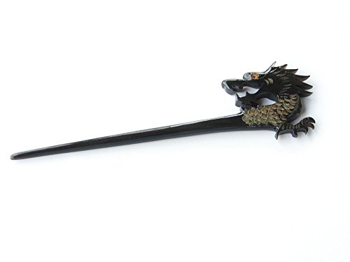 Marycrafts Black Buffalo Horn Dragon Carved Hairstick, Hair Stick, Hairpick Hair Accessories, Hair Jewelry Handmade 7