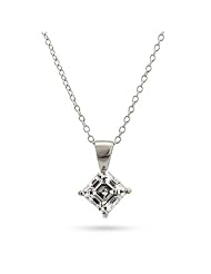 Sterling Silver Princess Cut CZ Solitaire Necklace