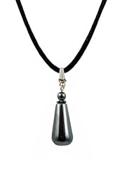 Necklace - N69 - Genuine Hematite Beads - Hung on a 16" Silk / Satin Cord + 2" Extension Chain ~ Oval Drop Shape