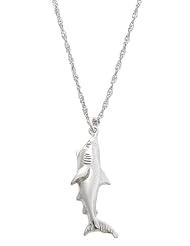 Sterling Silver One Sided Great White Shark Charm with Thin Singapore Necklace