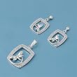 Pendant and Earrings Set - Dragonfly in Frame with Clear CZ - Sterling Silver