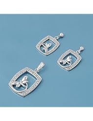 Sterling Silver Dragonfly on a Window Earring Pendant Set