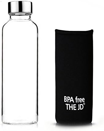 TheJD The Bottle Transparent Bucket Pail Water Bottle + Pouch BPA Free Non-Toxic 550ml - 18oz (Black-Stainless-Lid)