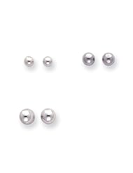 14k White Gold Childs 4-6mm Ball 3 Piece Earrings Set