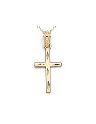 14kt Yellow Gold Small Diamond Cut Cross Pendant - Chain Included