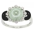 Solid 14KT White Gold Ring Onyx Jade & Diamonds