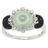 Solid 14KT White Gold Ring Onyx Jade & Diamonds