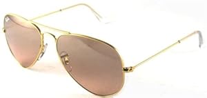 Ray-Ban RB3025 Aviator Large Metal Sunglasses 62 mm, Non-Polarized, Gold Frame/Pink Mirror Lens,62mm