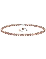 {Matched Set} HinsonGayle AAA Gem Collection 6.5-7.0mm Naturally Pink Cultured Pearl Necklace and Pearl Stud Earrings (14k White Gold, 17.5")