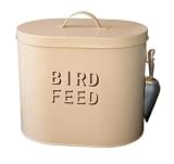 Cream Enamel Metal Bird Food Storage with Scoop