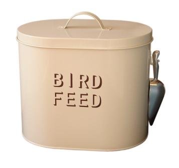 Cream Enamel Metal Bird Food Storage with Scoop